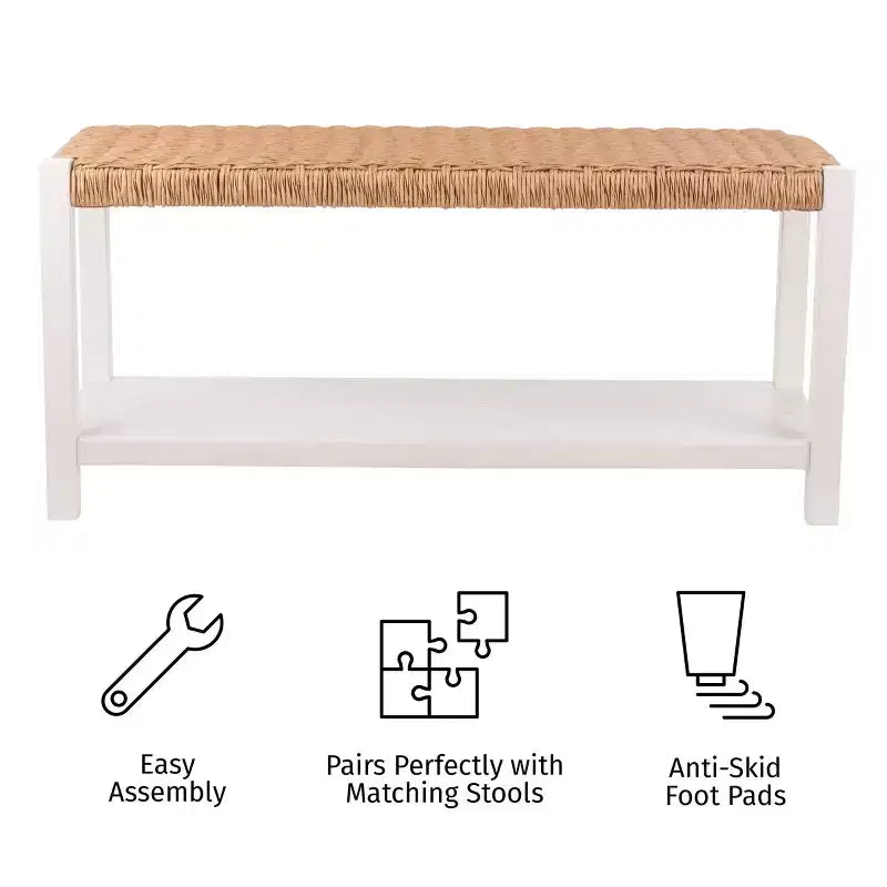 Banc en bois de 101,6 cm avec assise en corde tressée à la main et étagère de rangement pour entrée ou chambre à coucher