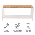 Banc en bois de 101,6 cm avec assise en corde tressée à la main et étagère de rangement pour entrée ou chambre à coucher
