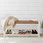 Banc en bois de 101,6 cm avec assise en corde tressée à la main et étagère de rangement pour entrée ou chambre à coucher