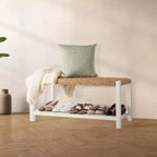 Banc en bois de 101,6 cm avec assise en corde tressée à la main et étagère de rangement pour entrée ou chambre à coucher