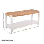 Banc en bois de 101,6 cm avec assise en corde tressée à la main et étagère de rangement pour entrée ou chambre à coucher