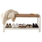 Banc en bois de 101,6 cm avec assise en corde tressée à la main et étagère de rangement pour entrée ou chambre à coucher