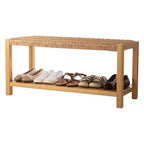 Banc en bois de 101,6 cm avec assise en corde tressée à la main et étagère de rangement pour entrée ou chambre à coucher