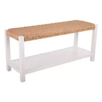Banc en bois de 101,6 cm avec assise en corde tressée à la main et étagère de rangement pour entrée ou chambre à coucher