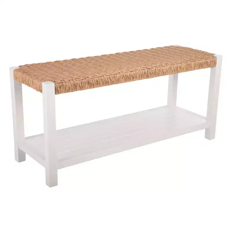 Banc en bois de 101,6 cm avec assise en corde tressée à la main et étagère de rangement pour entrée ou chambre à coucher