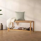 Banc en bois de 101,6 cm avec assise en corde tressée à la main et étagère de rangement pour entrée ou chambre à coucher