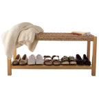 Banc en bois de 101,6 cm avec assise en corde tressée à la main et étagère de rangement pour entrée ou chambre à coucher