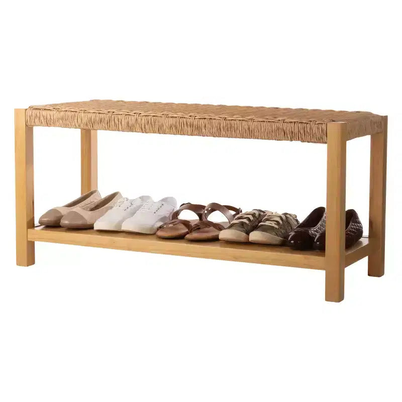 Banc en bois de 101,6 cm avec assise en corde tressée à la main et étagère de rangement pour entrée ou chambre à coucher