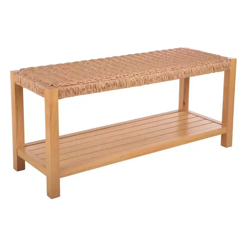 Banc en bois de 101,6 cm avec assise en corde tressée à la main et étagère de rangement pour entrée ou chambre à coucher