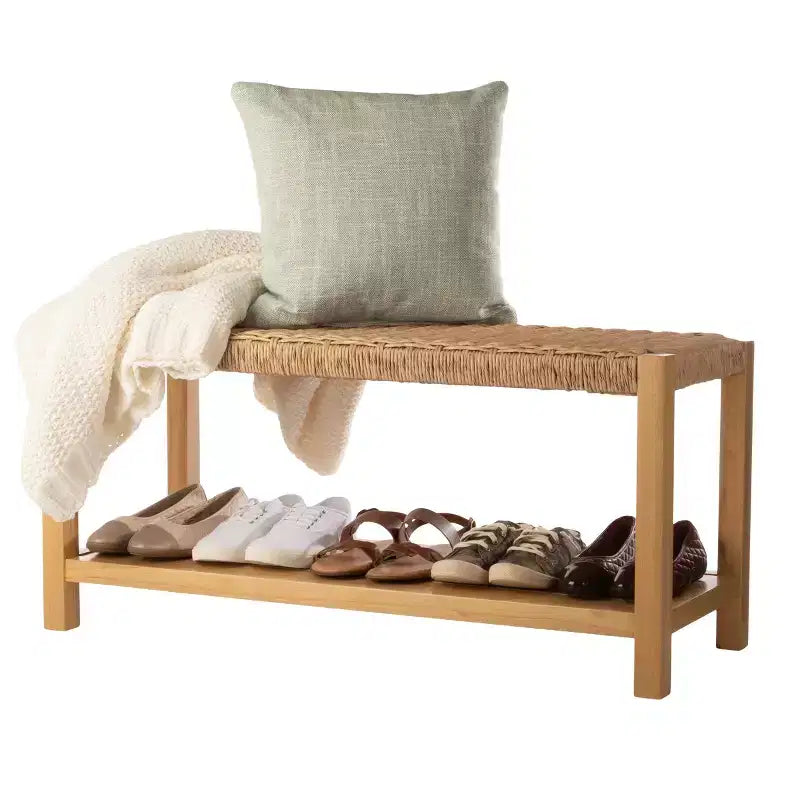 Alaterre Furniture Bench with Handcrafted Woven Rope Seat - Newport 40 in. Wood Bench with Storage Shelf for Entryway or Bedroom