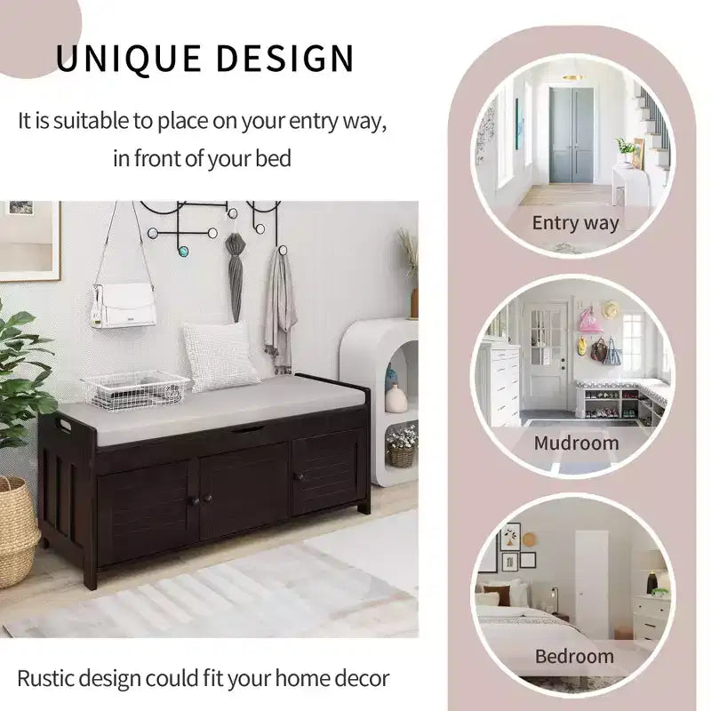 Banc à chaussures de 110,5 cm avec portes persiennes et étagère réglable pour entrée