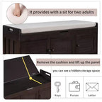 Banc à chaussures de 110,5 cm avec portes persiennes et étagère réglable pour entrée
