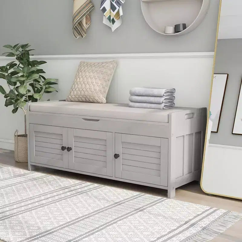 Banc à chaussures de 110,5 cm avec portes persiennes et étagère réglable pour entrée