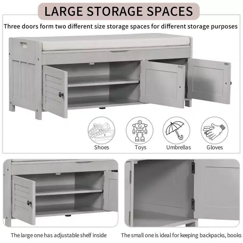 Banc à chaussures de 110,5 cm avec portes persiennes et étagère réglable pour entrée