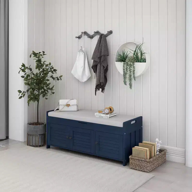 Banc à chaussures de 110,5 cm avec portes persiennes et étagère réglable pour entrée