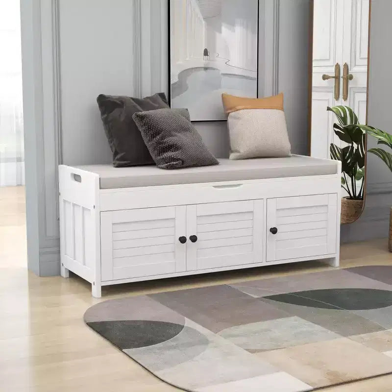 Banc à chaussures de 110,5 cm avec portes persiennes et étagère réglable pour entrée