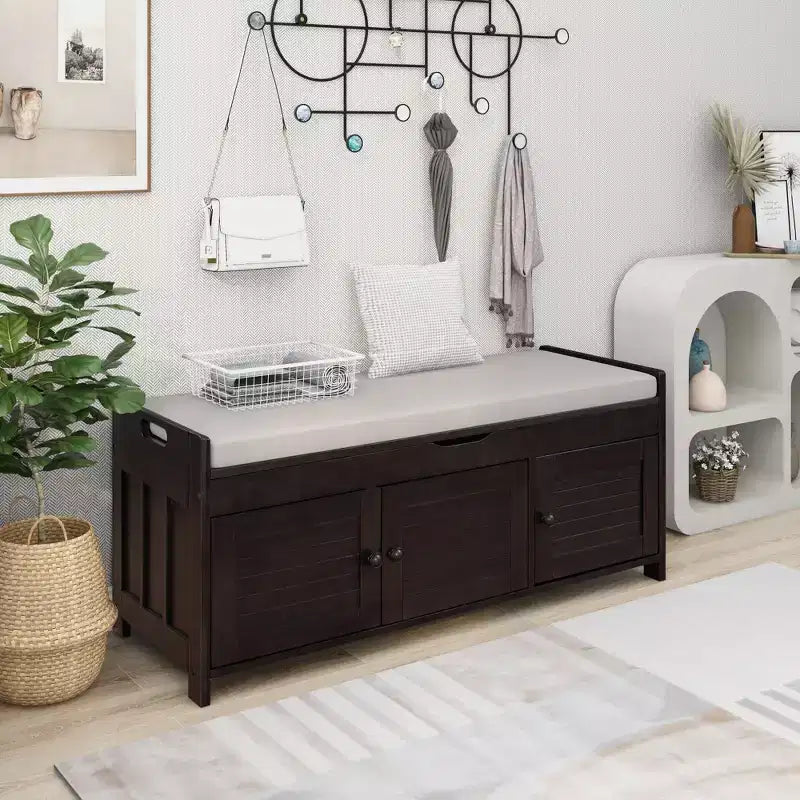 Banc à chaussures de 110,5 cm avec portes persiennes et étagère réglable pour entrée