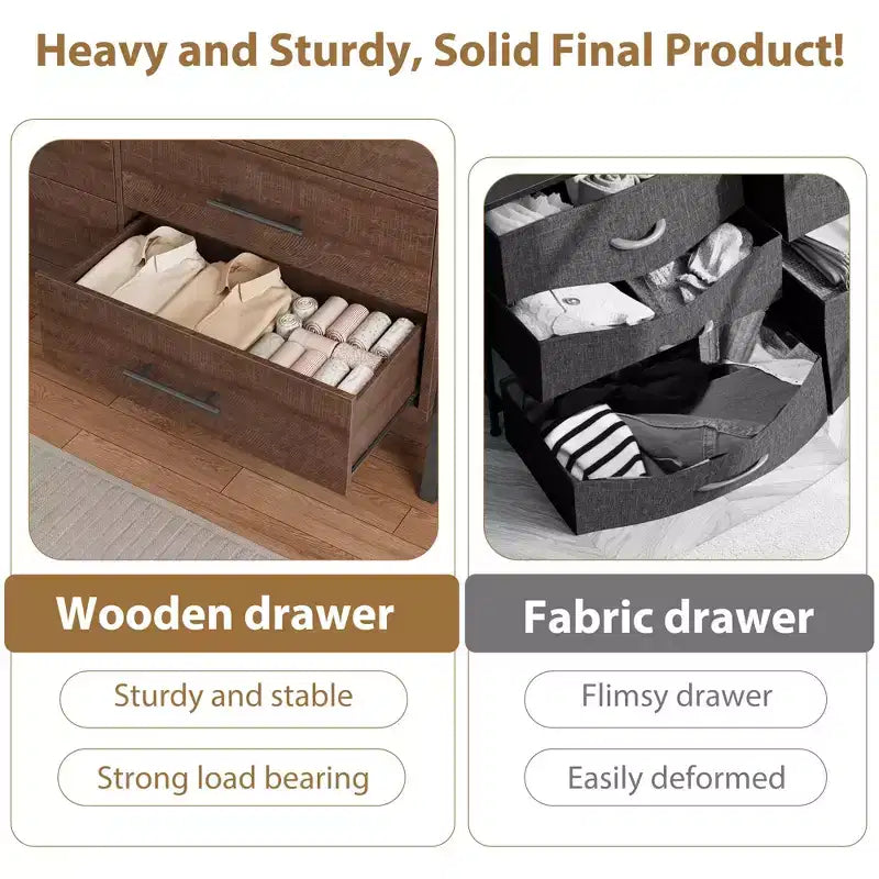 7 commodes de chambre à coucher, commode autonome à 5 tiroirs de 52 pouces de large avec rangement, meuble de rangement de placard en bois pour salon, chambre à coucher