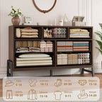 7 commodes de chambre à coucher, commode autonome à 5 tiroirs de 52 pouces de large avec rangement, meuble de rangement de placard en bois pour salon, chambre à coucher