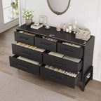 7 commodes de chambre à coucher, commode autonome à 5 tiroirs de 52 pouces de large avec rangement, meuble de rangement de placard en bois pour salon, chambre à coucher
