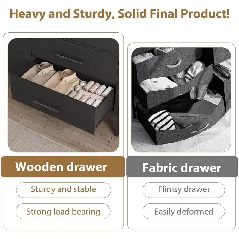 7 commodes de chambre à coucher, commode autonome à 5 tiroirs de 52 pouces de large avec rangement, meuble de rangement de placard en bois pour salon, chambre à coucher