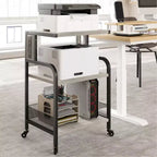 Meuble d'imprimante roulant à 3 niveaux avec prise de courant, étagère de rangement réglable et roulettes pour bureau à domicile, télécopieur, scanner