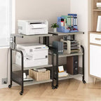 Meuble d'imprimante roulant à 3 niveaux avec prise de courant, étagère de rangement réglable et roulettes pour bureau à domicile, télécopieur, scanner