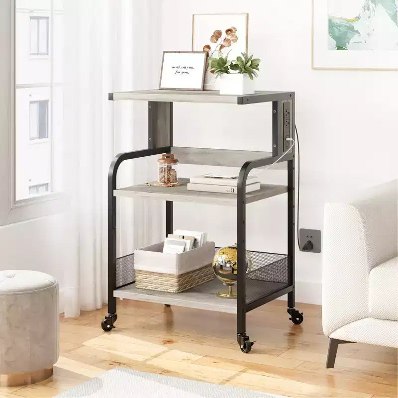 Meuble d'imprimante roulant à 3 niveaux avec prise de courant, étagère de rangement réglable et roulettes pour bureau à domicile, télécopieur, scanner