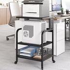Meuble d'imprimante roulant à 3 niveaux avec prise de courant, étagère de rangement réglable et roulettes pour bureau à domicile, télécopieur, scanner