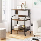 Meuble d'imprimante roulant à 3 niveaux avec prise de courant, étagère de rangement réglable et roulettes pour bureau à domicile, télécopieur, scanner