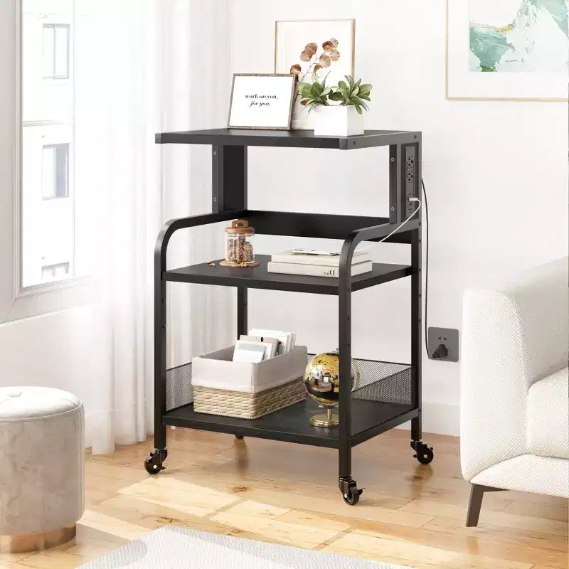 Meuble d'imprimante roulant à 3 niveaux avec prise de courant, étagère de rangement réglable et roulettes pour bureau à domicile, télécopieur, scanner