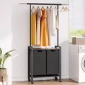 Laundry Sorter, Rolling Laundry Hamper 2/3-Section with Wheels & Hanging Rack - 39 Gallon Oxford Cloth Bags, Open Shelf for Laundry Room