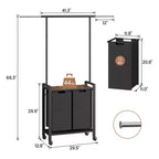 Trieur de linge, panier à linge roulant à 2/3 sections avec roues et étendoir – Sacs en tissu Oxford de 147 litres, étagère ouverte pour buanderie