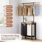 Trieur de linge, panier à linge roulant à 2/3 sections avec roues et étendoir – Sacs en tissu Oxford de 147 litres, étagère ouverte pour buanderie