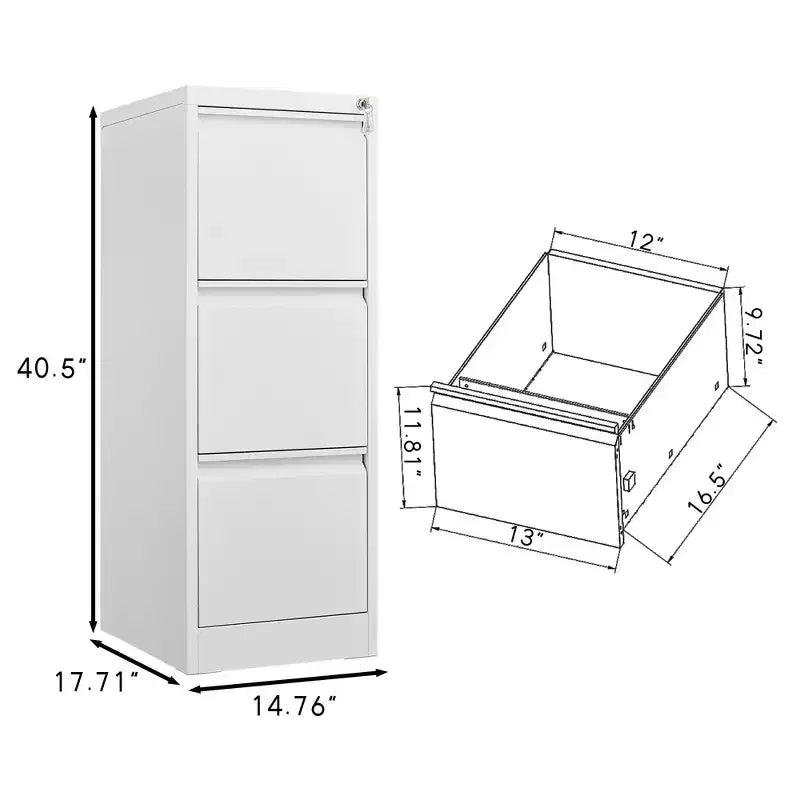 Classeur à 3 tiroirs avec serrure, armoire de classement verticale en métal, classeur sous bureau pour bureau à domicile