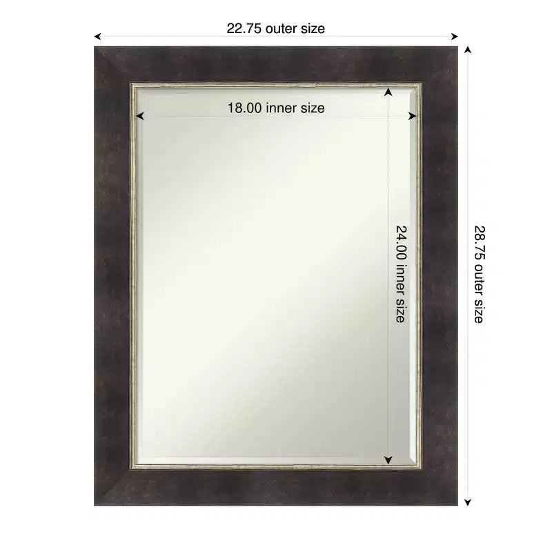 Miroir mural de salle de bain en bois biseauté, petite taille, bronze antique, 28,75 x 22,75 po