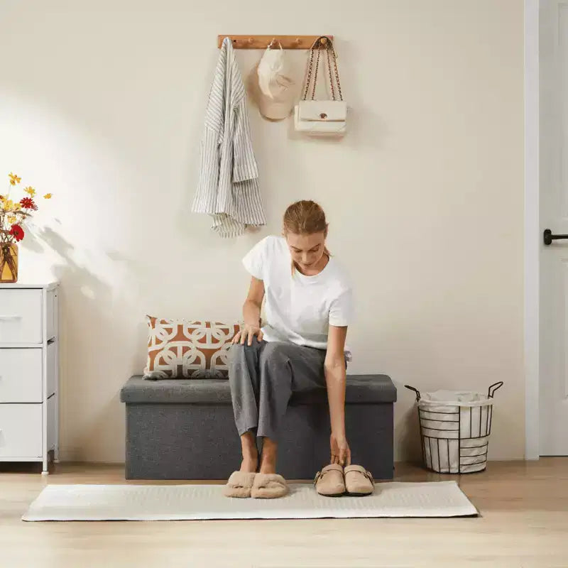 Banc Pouf de Rangement Pliable 109 cm en Similicuir, Rembourrage Épais en Mousse pour Entrée et Salon