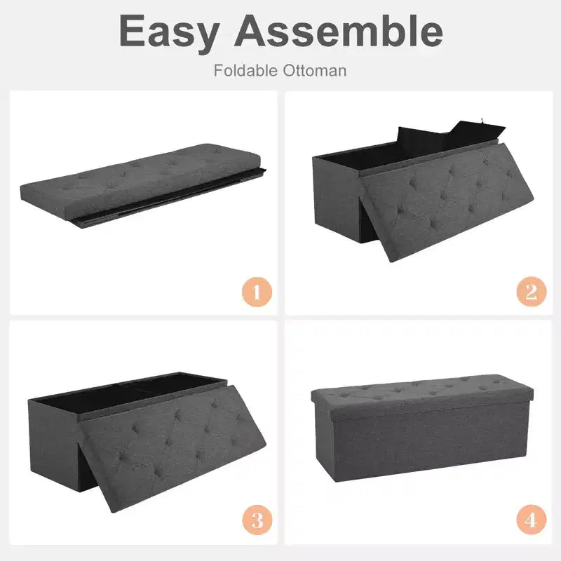 Banc Pouf de Rangement Pliable 109 cm en Similicuir, Rembourrage Épais en Mousse pour Entrée et Salon