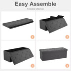 Banc Pouf de Rangement Pliable 109 cm en Similicuir, Rembourrage Épais en Mousse pour Entrée et Salon