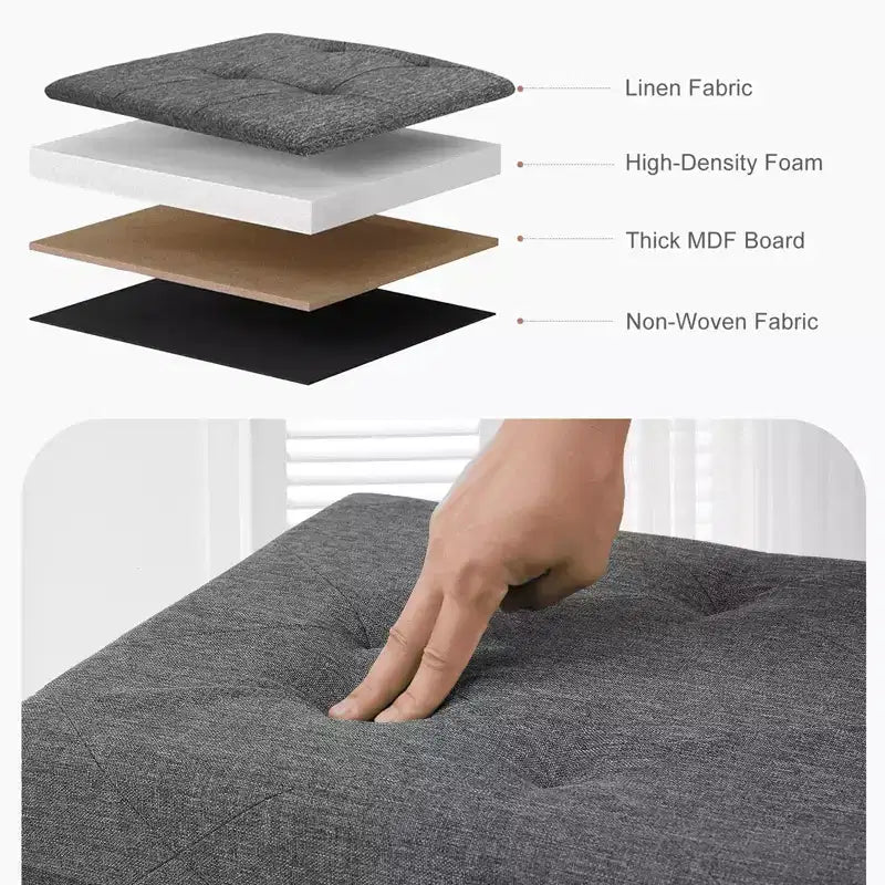 Banc Pouf de Rangement Pliable 109 cm en Similicuir, Rembourrage Épais en Mousse pour Entrée et Salon