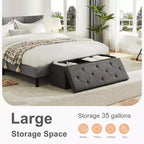 Banc Pouf de Rangement Pliable 109 cm en Similicuir, Rembourrage Épais en Mousse pour Entrée et Salon