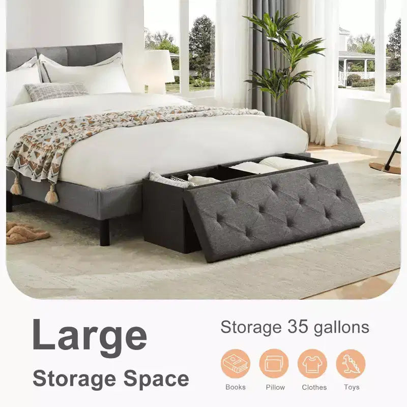 Banc Pouf de Rangement Pliable 109 cm en Similicuir, Rembourrage Épais en Mousse pour Entrée et Salon