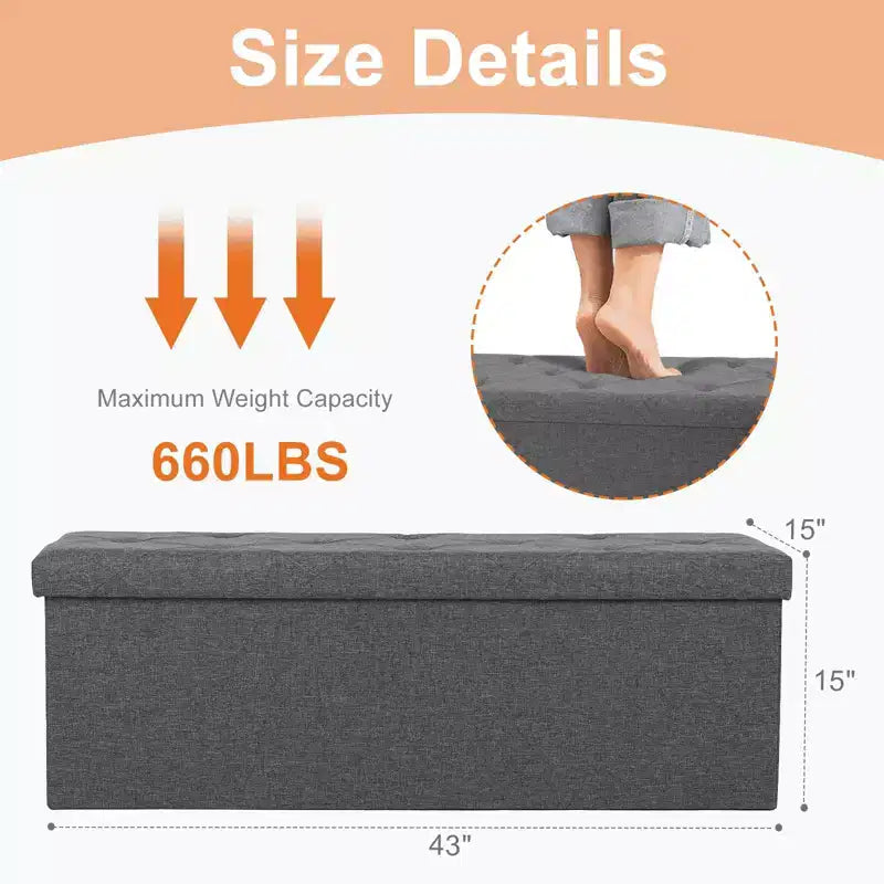 Banc Pouf de Rangement Pliable 109 cm en Similicuir, Rembourrage Épais en Mousse pour Entrée et Salon