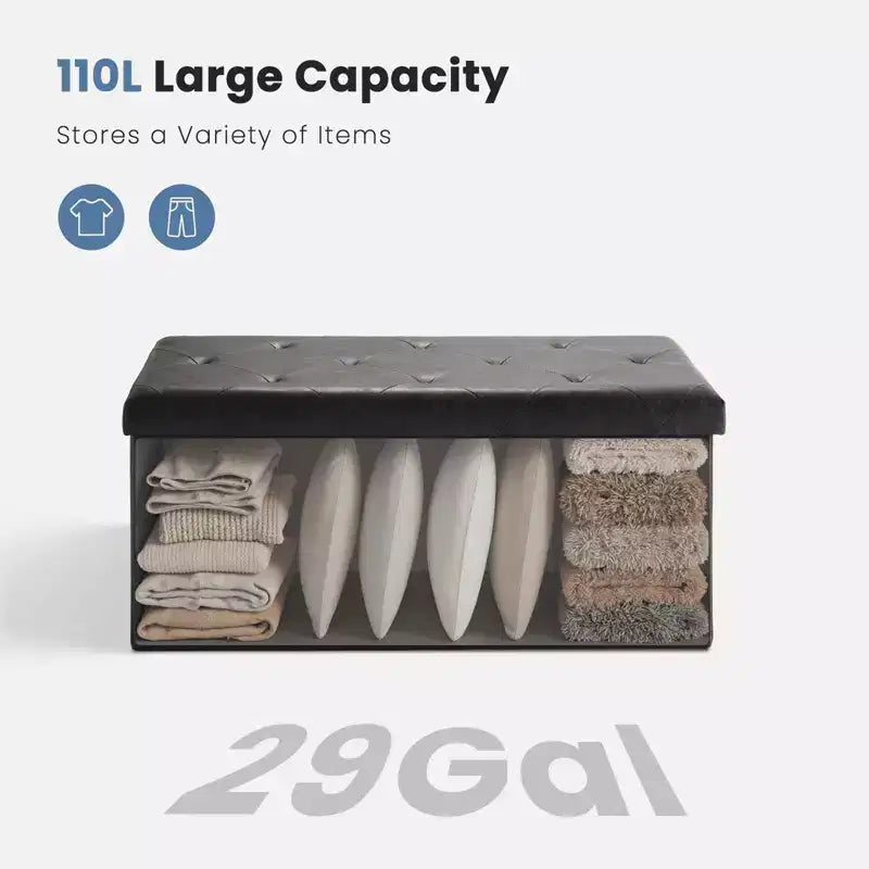 Banc Pouf de Rangement Pliable 109 cm en Similicuir, Rembourrage Épais en Mousse pour Entrée et Salon