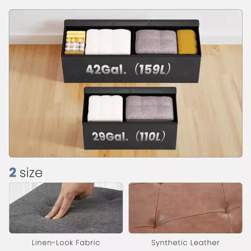 Banc Pouf de Rangement Pliable 109 cm en Similicuir, Rembourrage Épais en Mousse pour Entrée et Salon