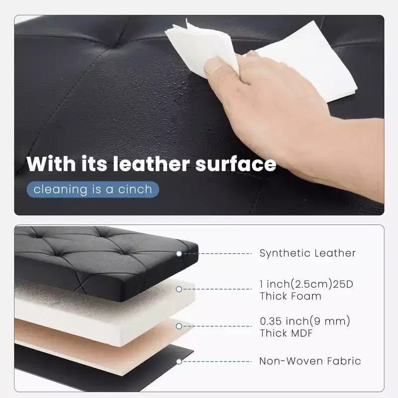 Banc Pouf de Rangement Pliable 109 cm en Similicuir, Rembourrage Épais en Mousse pour Entrée et Salon