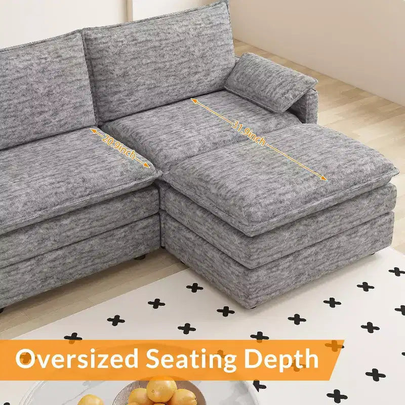 Canapé modulaire 108 places en nuage, Canapé modulaire moderne en chenille en forme de L, Canapé sectionnel pour appartement