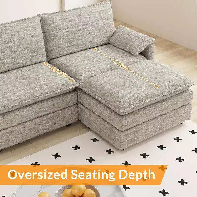 Canapé modulaire 108 places en nuage, Canapé modulaire moderne en chenille en forme de L, Canapé sectionnel pour appartement