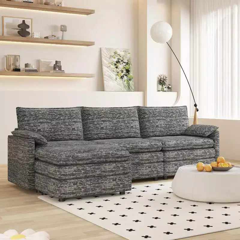 Canapé modulaire 108 places en nuage, Canapé modulaire moderne en chenille en forme de L, Canapé sectionnel pour appartement