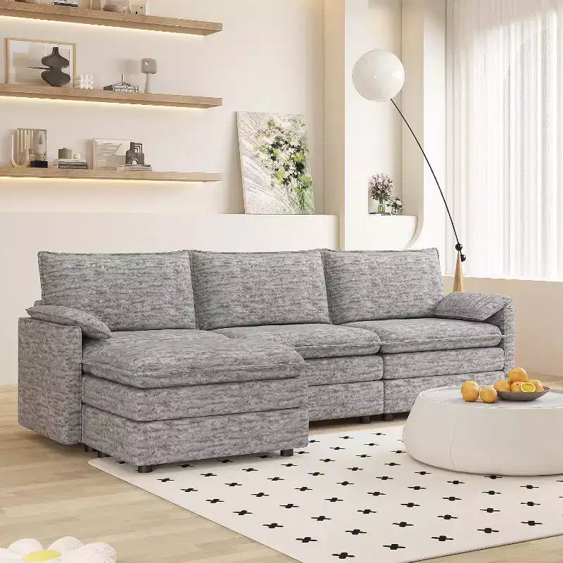 Canapé modulaire 108 places en nuage, Canapé modulaire moderne en chenille en forme de L, Canapé sectionnel pour appartement